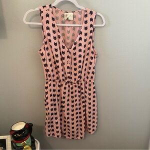 Pink & Black Cat Print Sleeveless Dress with pockets